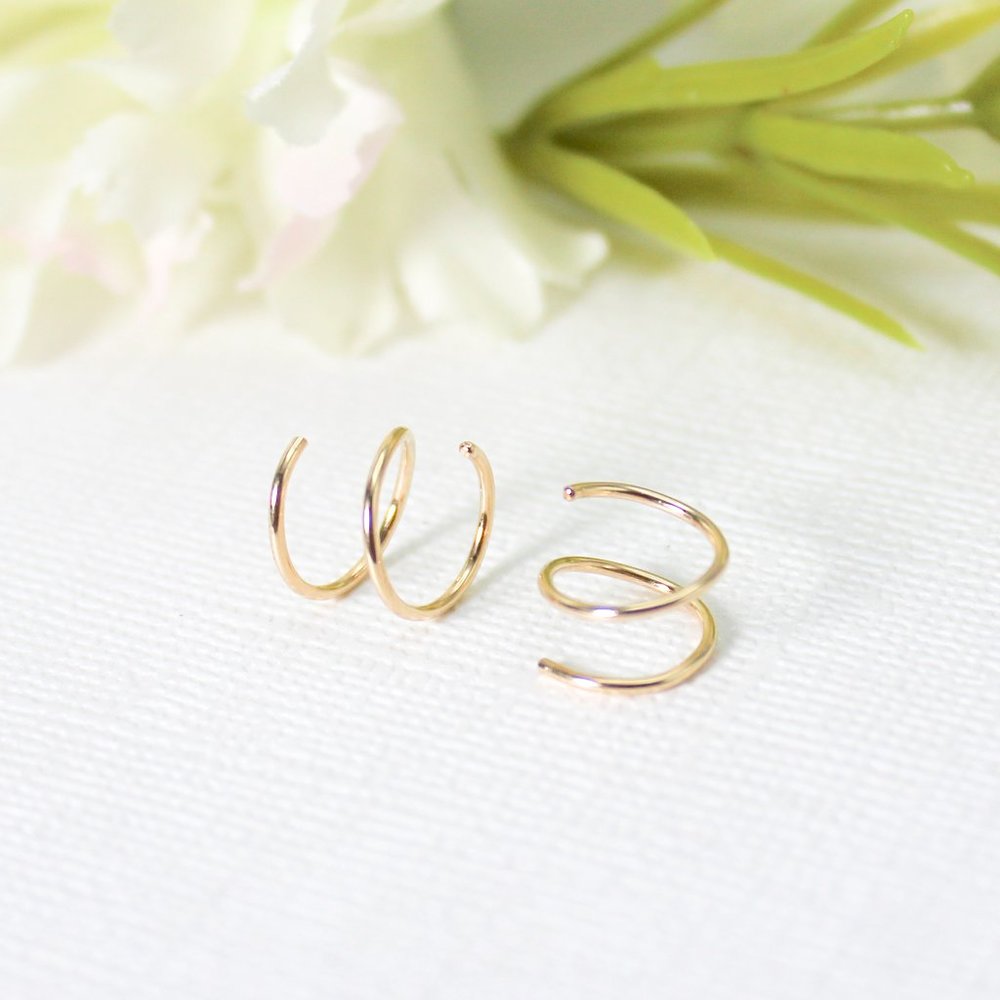 Double Hoop Twist Earrings for Single Piercing. Spiral Huggie Hoops for Women